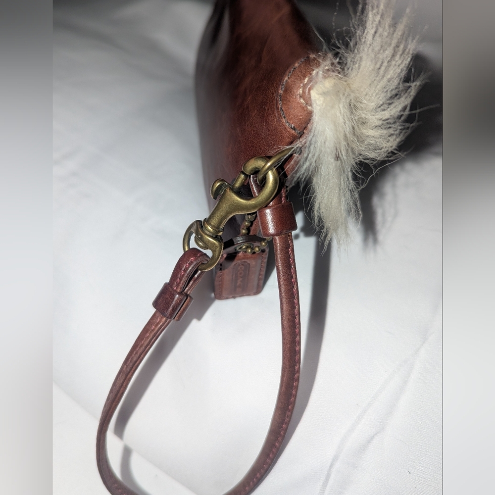 Coach Brown Leather and Cream Fur Clutch with Brass Buckle - Picture 6 of 9